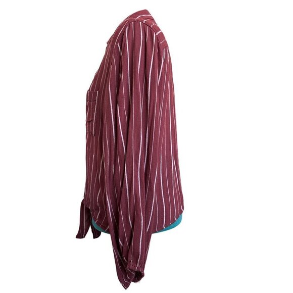 American Eagle Button Front Blouse  Women XL  Maroon with White Stripes Viscose - Picture 3 of 8